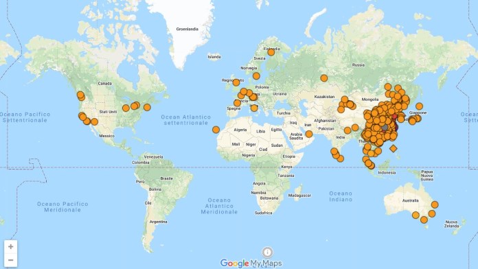 Mappa diffusione mondiale del Coronavirus